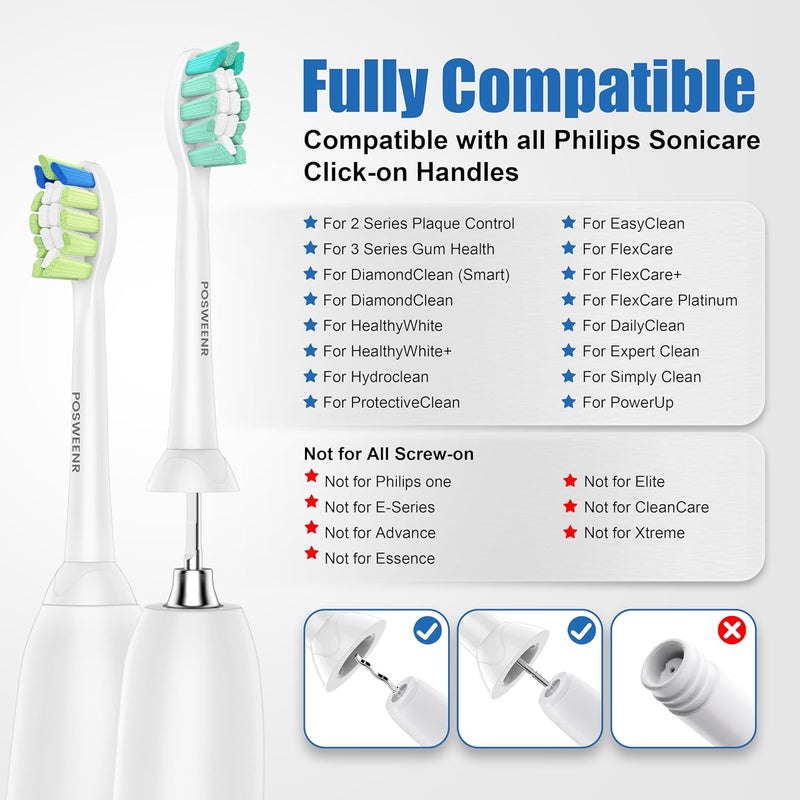 POSWEENR Replacement Toothbrush Heads for Philips Sonicare Replacement Brush Heads Compatible Electric Toothbrush Heads, 10 Pack, Black White - Image 2